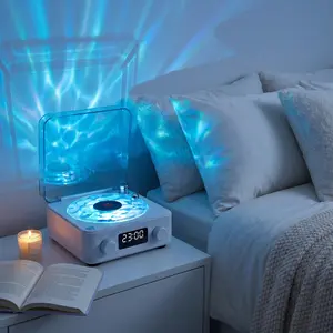 Cute Bluetooth Speaker with Soft Ambient Light, Vinyl-Style Nightstand Speaker with 4 Relaxing Sounds and Clock, Cozy Bedroom Decor Gift for Her