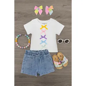 Pastel Bow Denim Short Set