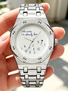 Men's Casual Stainless Steel Round Dial Quartz Watch with Graffiti Number Pattern, Vintage Fashion High-End Men's Watch, Casual Trendy Wristwatch, Fashionable Watch, Trendy Gift Ideas