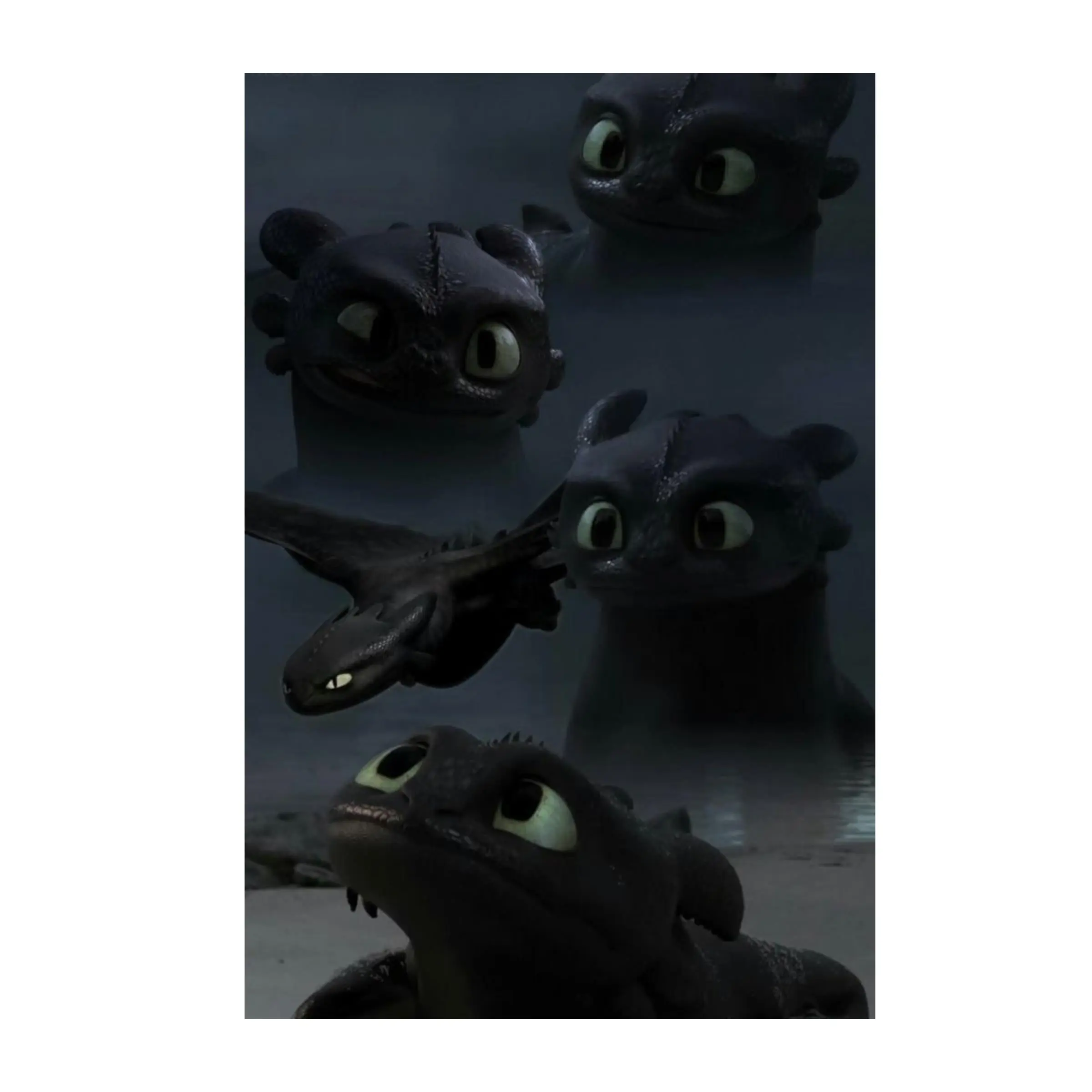 Toothless Funny Expressions Poster, Cute How to Train Your Dragon Meme Wall Art, Night Fury Multi-Face Fan Art Print