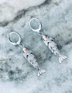 Silver Fish Earrings Swimming Fish Jewelry Stainless Steel Fish Earrings Dangle Fish Earrings
