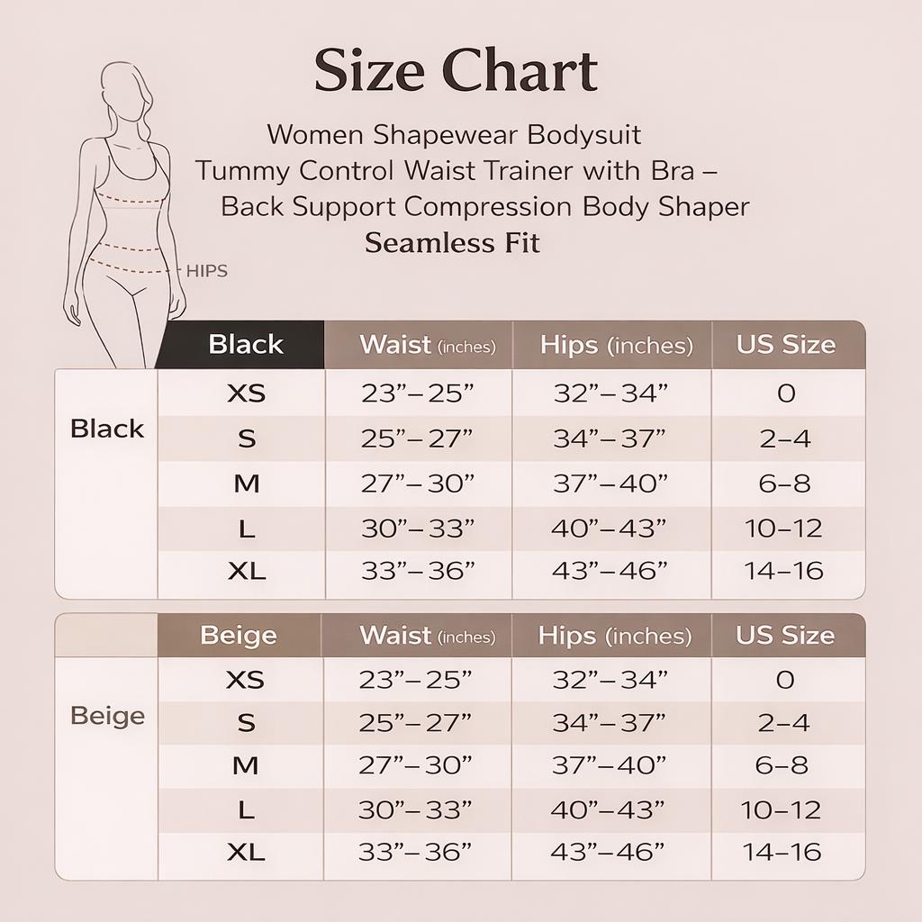 Women Shapewear Bodysuit Tummy Control Waist Trainer with Bra – Back Support Compression Body Shaper Slimming Vest Seamless Fit