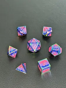 Metal Polyhedral RPG Dice Set - Bisexual Pride