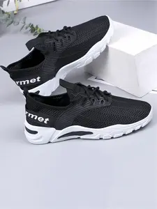 Men's casual sports shoes, simple woven shoe wrap comfortable, thick sole design stable support, heel loop and brand logo fashionable embellishment, classic and versatile color matching, preferred for daily commuting leisure sports wear