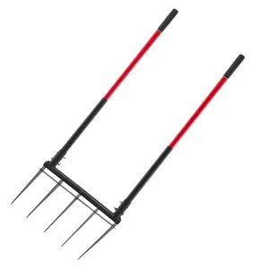 VEVOR Broad Fork, 5-Tine Pitchfork with Dual Fiberglass Handles, Heavy Duty Garden Fork, Ergonomic U-Shaped Design Broadfork Hand Tiller, Gardening Tool for Composting Transplanting Aeration