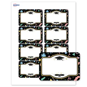 Avery® Printable Adhesive Name Tags Name Badges, 2-1/3" x 3-3/8", Matte White, Pre-printed Gold & Confetti Graduation Design Great for Grad Parties, Laser & Inkjet Compatible, 80 Total