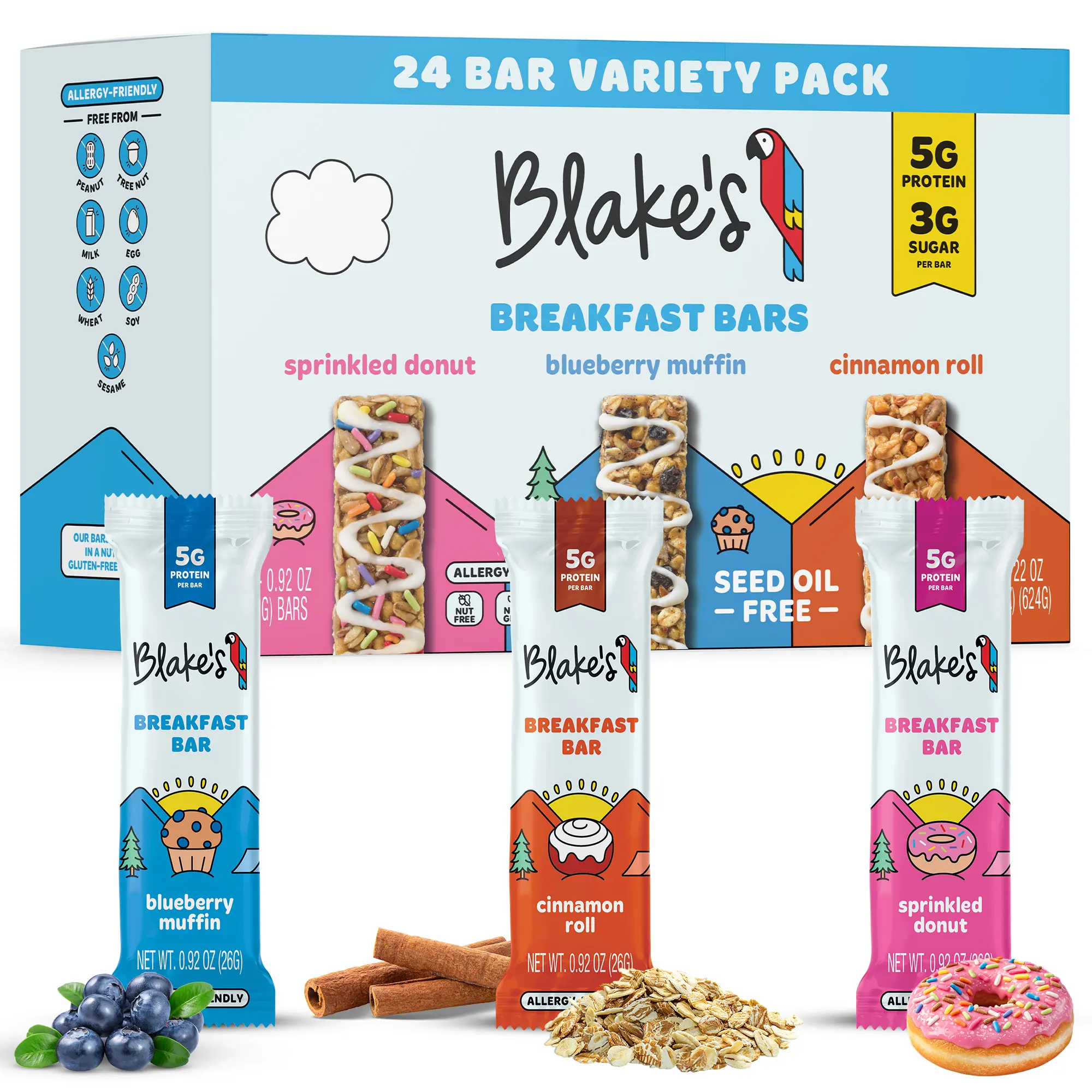 Breakfast Bars + 5g of Protein - Gluten Free, Nut Free Breakfast Bars + 5g of Protein - Gluten Free, Nut Free