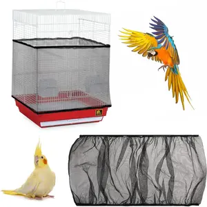 Black Bird Cage Seed Catcher – Stretchy Mesh Net Cover with Elastic Bands, Breathable Scatter Guard for Parrot, Budgie, Cockatiel & Small Bird Cages