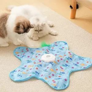 Interactive Cat Toy Hide and Seek Mat, Rechargeable Electric Feather Teaser with 3 Modes, Automatic Moving Cat Toy for Indoor Cats & Kittens