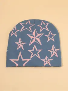 Girls' Y2K Knit Beanie Hat, Warm Winter Cap with Fun Jacquard Star Design, Stylish Autumn & Winter Headwear for Kids