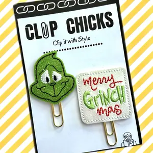 Grinchy Holiday Novelty Paper Clip Set - Fun Bookmarks, Planner Clips, Journal Accessories, Christmas/Holiday Gifts, Stocking Stuffers, Great for Readers and Writers - Unique Gifts Under $10