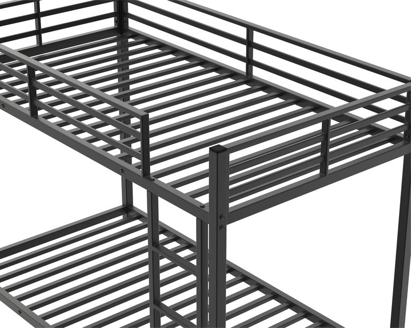 Twin Over Twin Metal Bunk Bed, Low Bunk Bed with Ladder, Bed Frame,Black, Sturdy Steel Construction, Safe Design, Easy Assembly, 250lb Upper Bed Capacity, 350lb Lower Bed Capacity