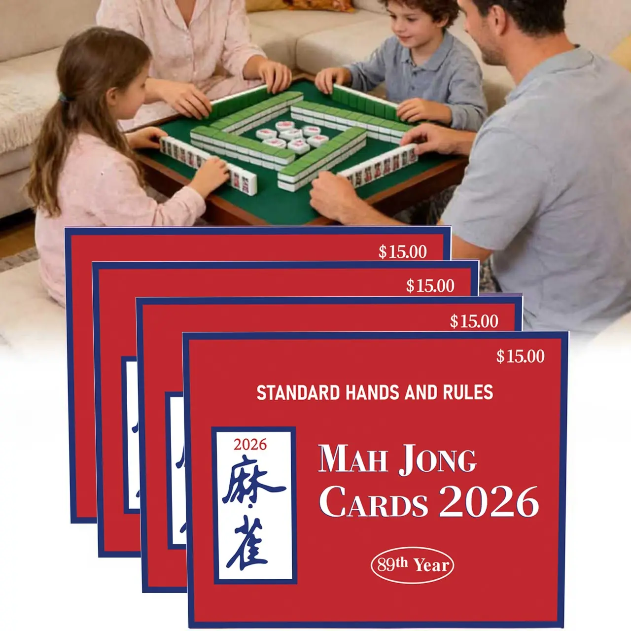 Mahjong Cards 2026 Official Revised Edition, 4 Large Font Mahjong Cards, Easy-To-Read Rules Set, Card Game, Family Game, Best Retirement Gift for Men and Women ()