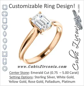 Cubic Zirconia Engagement Ring- The Viola (Customizable Emerald Cut Solitaire with Curving Tapered Split Band)