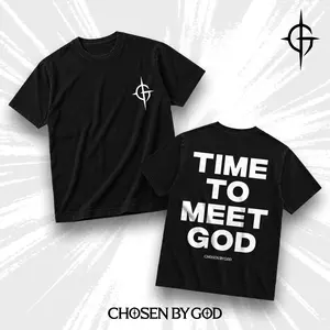 CHOSENBYGOD Time To Meet God Heavyweight Washed Unisex T-Shirt Christian Faith Bible Jesus Religious Apparel Vintage Washed Tee Streetwear Gym Menswear Direct To Garment Breathable Print
