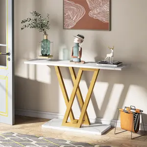 LITTLE TREE Gold Console Table, Modern Hallway Table for Entryway, 43 Inch Entryway Tables Narrow Sofa Table for Living Room, Stable Metal Frame & Easy Assemble