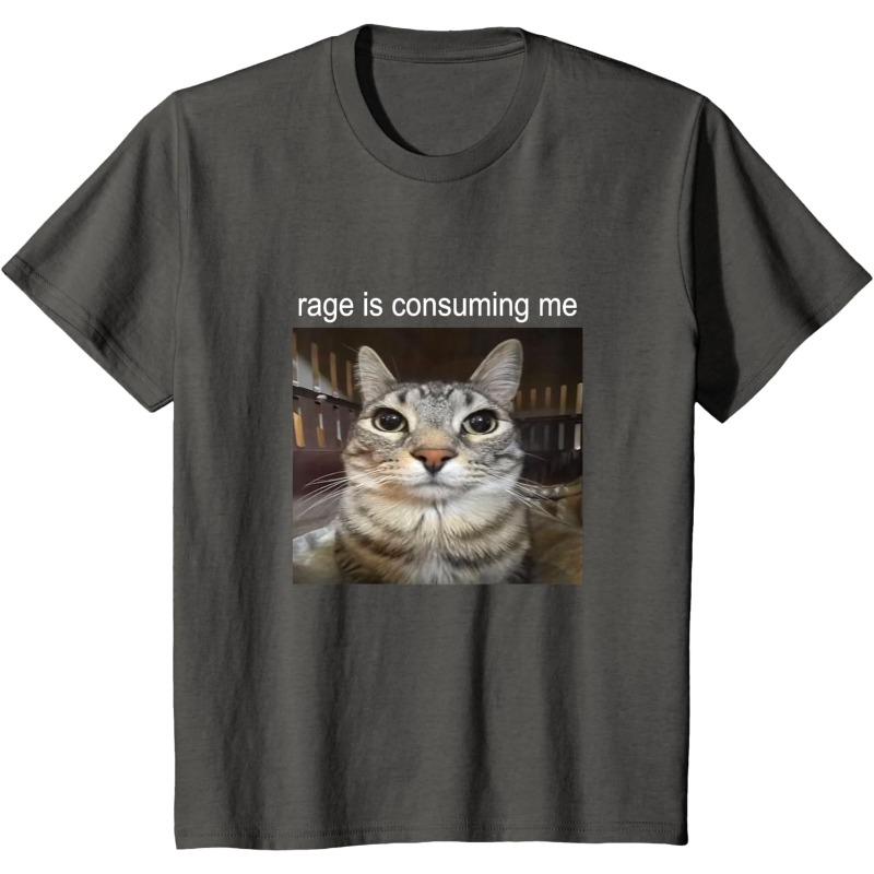 "Rage Is Consuming Me" Angry Cat Meme Men's Oversized T-Shirt | Funny Sarcastic Cat Lover Gen Z Meme Y2K Aesthetic Streetwear Tee
