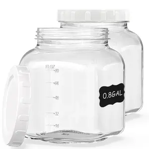 2 Pc 0.8 Gallon Glass Jar With Lid, 102 Oz Wide Mouth Mason Jars, Clear Glass Storage Jars With 2 Scale Marks, Canning Jars For Pickling, Rice, Sugar, Flour, Pasta
