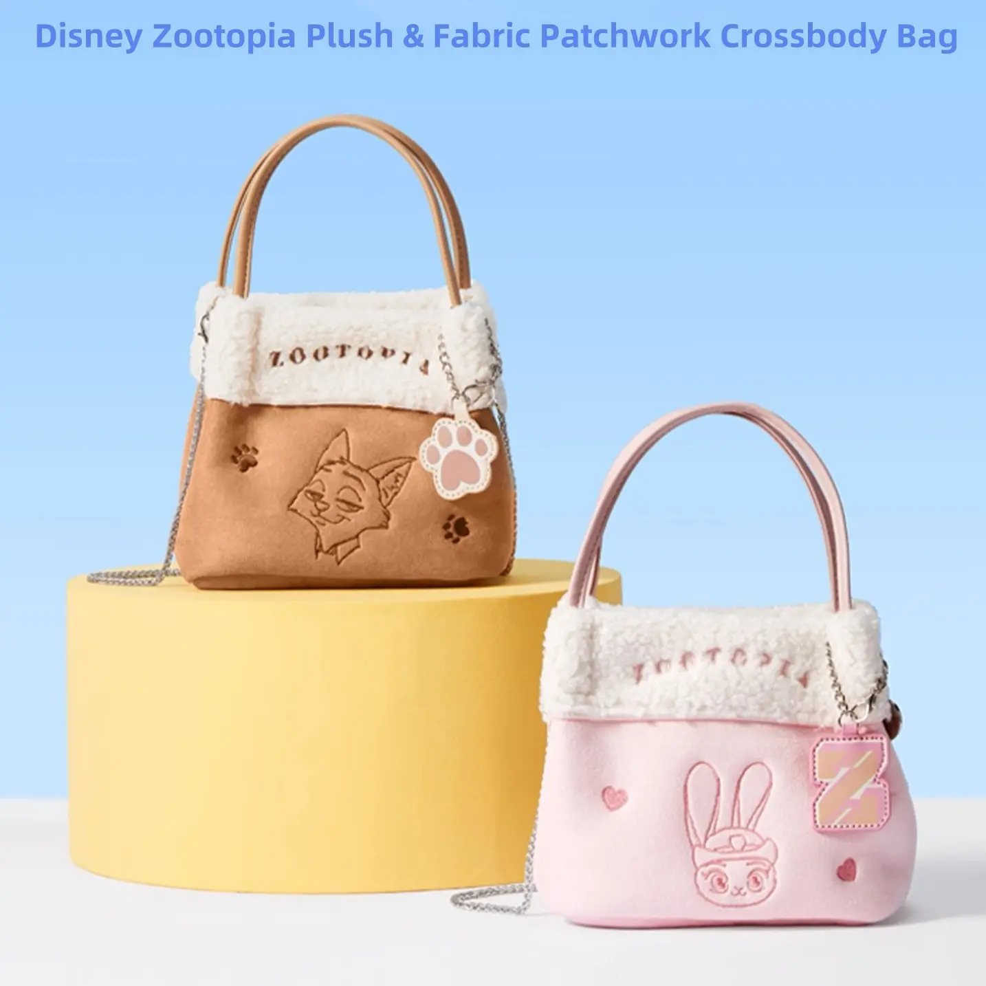 Disney Zootopia Nick Wilde Plush Patchwork Crossbody Bag, Cute Character Shoulder Purse for Women, Lightweight for Daily Use, Slip On, Back To School, Casual, Shoulder Strap