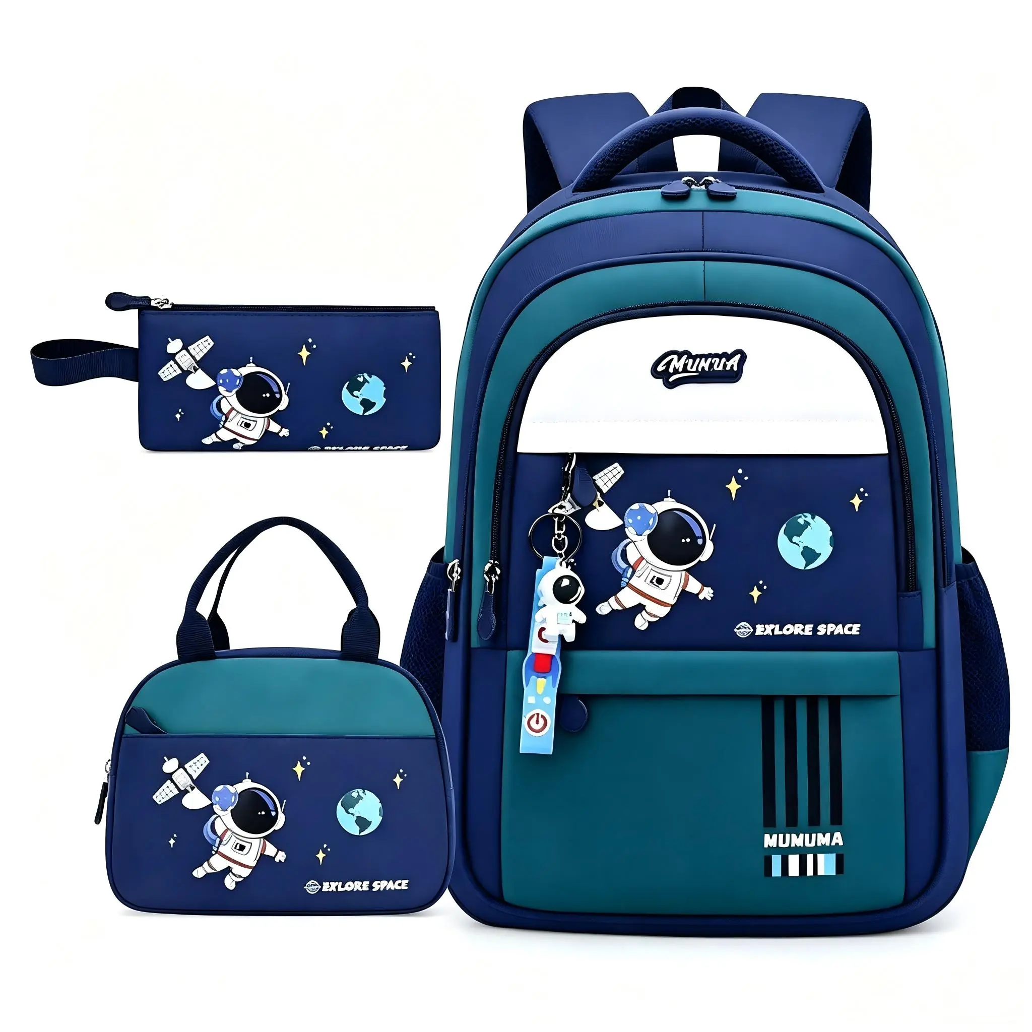Korean Astronaut Style 3-in-1 School Backpack Set for Teens - Backpacks for School with Lunch Tote & Pencil Pouch, Casual Fashion Student Bag