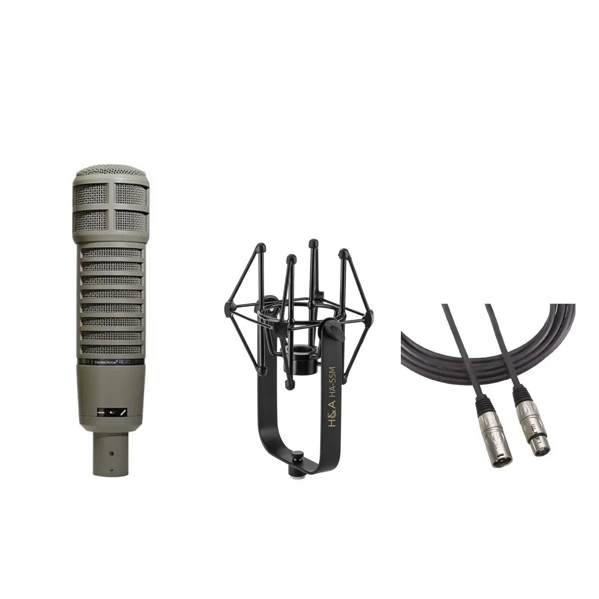 Electro-Voice RE20 Variable-D Dynamic Cardioid Metal Body Microphone, Broadcasting Essential, with Shockmount, Broadcast Arm, 15' XLR Cable
