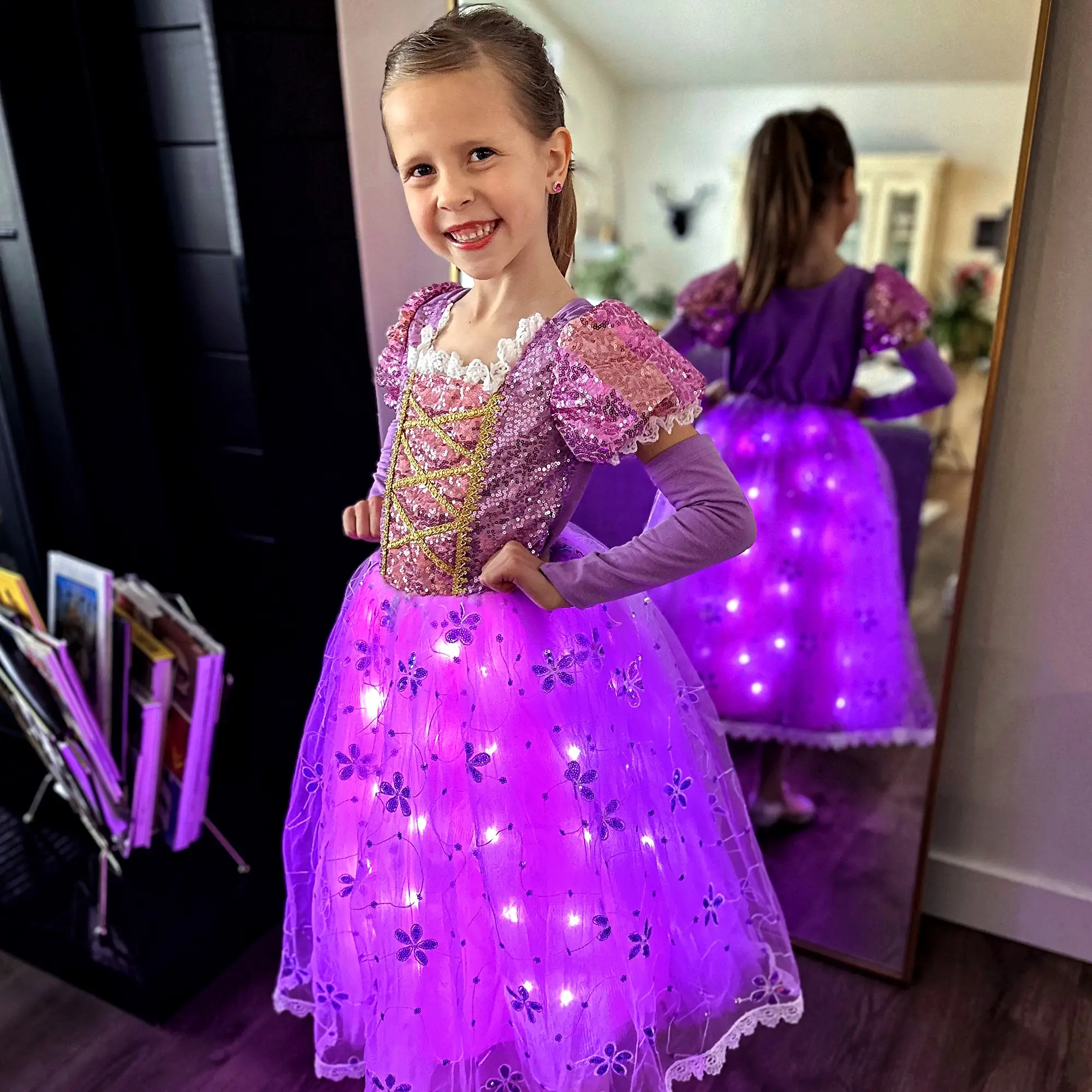 UPORPOR Light Up Princess Dress Up Clothes Halloween Girls Costume Pink Purple Christmas Party Dresses for Kids