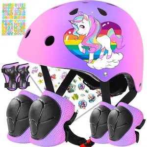 GJ-L-GCS014  Toddler Kids Bike Helmet Set for Boys Girls Color Gradient Adjustable Skateboard Helmet Protective Gear Set Knee Elbow Wrist Pads for Bike, Roller, Scooter, Cycling, Balance and More Sports