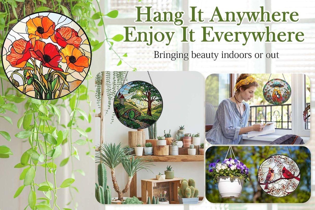 Hummingbird Sun Catcher Stained Glass: Hummingbird Decor Bird Suncatcher, Handmade Window Hanging for Garden Home