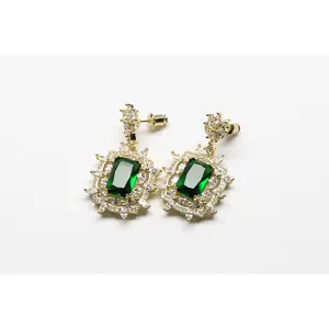 Beautiful Shiny Gold and Emerald   Rectangular Earrings