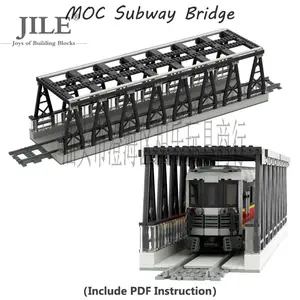 Small particle building block train elevated bridge MOC subway track bridge railway urban train scene decoration