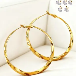 hoopearings Large Hollow Round Hoop Earrings Jewelry Vintage Elegant Style for Women, 18K Golden Plated, Natural April Birthstone, Perfect for Daily Wear, Parties, And Music Festivals