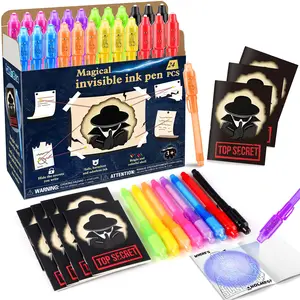 Invisible Ink Pens With Uv Light For  Spy Pen Party Favors 8-12 24pack And Notebook Magic Marker Message Birthday 4-8