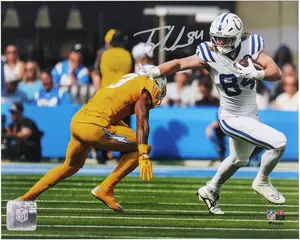 Tyler Warren Indianapolis Colts Autographed "8 x 10" Stiff Arm vs. Los Angeles Chargers Photograph - Fanatics Authentic Certified