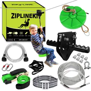 200FT Backyard Zip Line Kit for Kids and Adult Up to 400LBS with Stainless Steel Ziplines Spring Brake and Safety Harness,Outdoor and Birthday Gifts for Kids