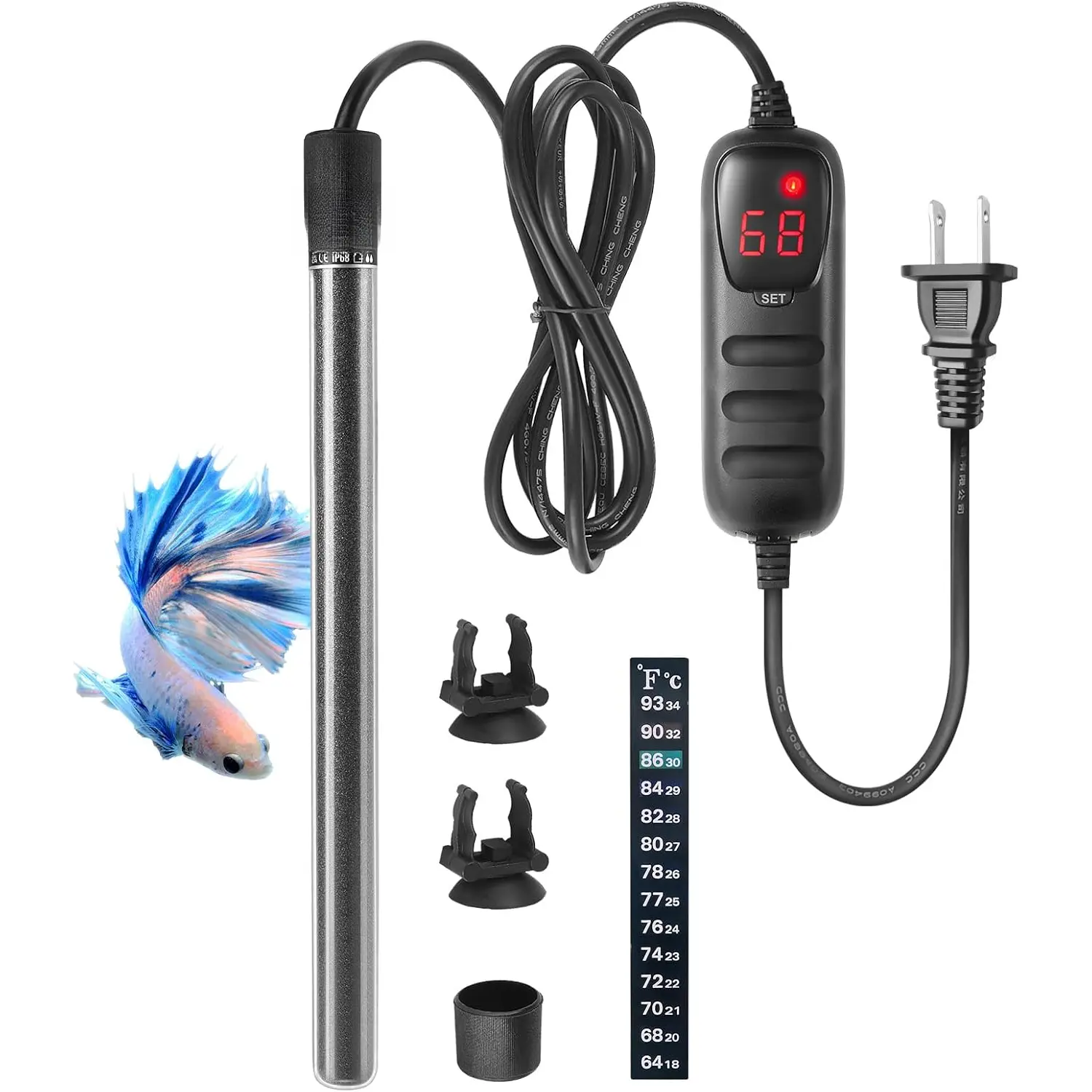 Compact Submersible Aquarium Heater - 200W Digital Heater for Fish Tank Turtle Tank 25-50 Gallon, Saltwater and Fresh Water with Temperature Controller