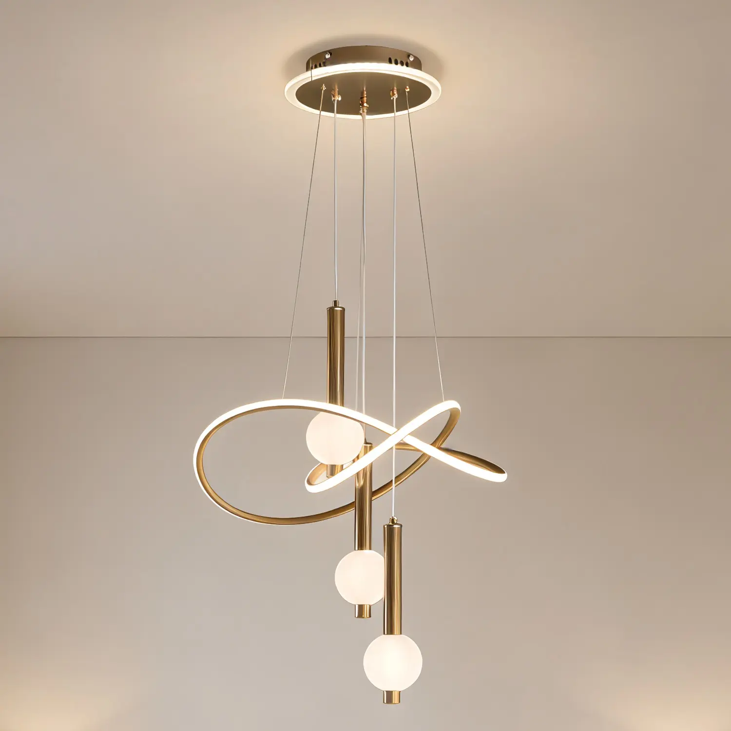 20-Inch Modern LED Pendant Light, Gold Lollipop Chandelier with Built-in LED Light Source and Adjustable Cords for Dining Room, Kitchen Island & Hallway