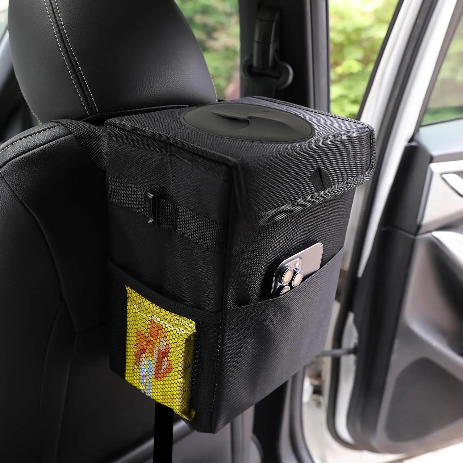 Car Trash Can with Lid and Storage Pockets, Multipurpose Foldable Waterproof Leak-Proof Garbage Can, Multifunctional Car Interior Accessories, Car Organizers, Car Organization Supplies, Garbage Can for Car, Car Trashcan