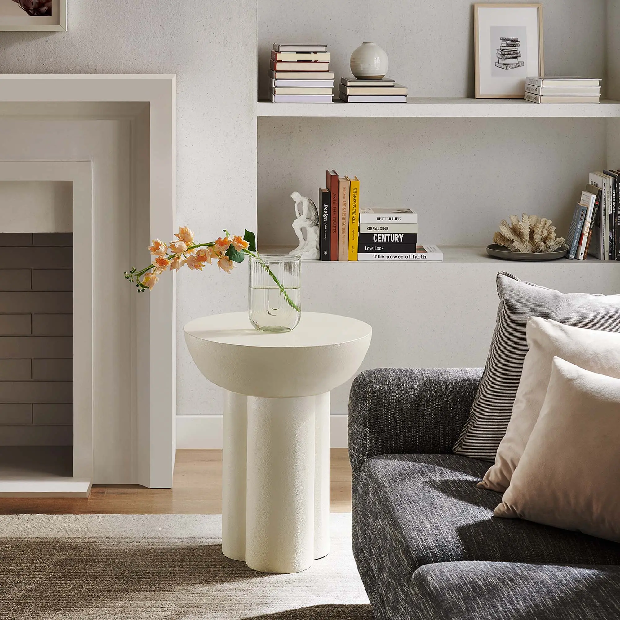 Modway Caspian Compact Pedestal Round Concrete Side Table, 198 lbs Weight Capacity, Indoor Furniture Piece