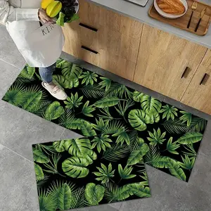 Leaf Pattern Kitchen Mat, 2 Counts/3 Counts Non-slip Kitchen Rug, Decorative Rug, Washable Kitchen Floor Mat, Kitchen Area Rug, Home Decor for Kitchen, Bathroom, Living Room, Washable Kitchen Rugs