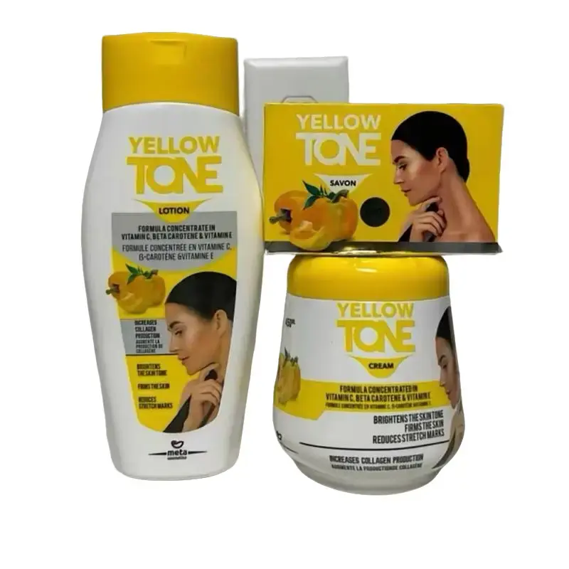 Yellow Tone Lotion Cream & Savon Formula Concentrated with Vitamin C Beta Carotene & Vitamin E Brightens the Skin Reduces Stretch Marks