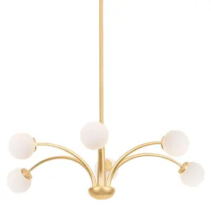 Orinda 8-Light Vintage Gold Leaf Chandelier with Pearl-Like Opal Glass Orbs and Botanical Design
