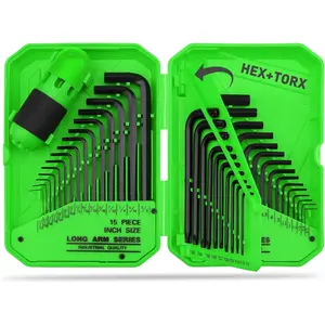 41-Piece Hex Key Allen Wrench Set, Allen Key with Ergonomic Torque Handle, SAE(0.028"-3/8"), Metric(0.7mm-10mm), Torx(T9-T50), Heat Treated Cr-V Steel Wrench Set for Bicycles with 3-Layer Storage Case
