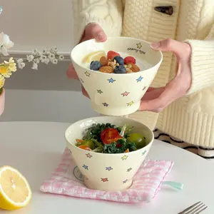 Creamy Star Ceramic Rice Bowl, High-Quality Fruit Yogurt Bowl, Microwave Dishwasher Safe, Perfect for Kitchen, Restaurant, Dessert Shop