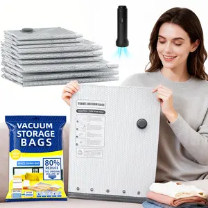 Rechargeable Cordless Air Pump Vacuum Storage Bags, Waterproof Reusable Thick Grid Space Savers, Vacuum Bags for Travel Luggage Clothes & Home Organiser Pouches