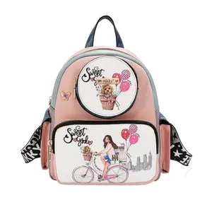 Small Illustrated Multi-Pocket Backpack - Compact Design with Multiple Pockets for Students & Travelers Ideal for Daily Use or Short Trips