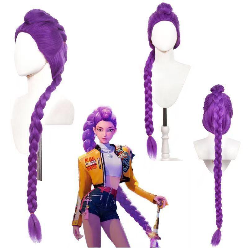 K-Pop Costume Kids Demon Cosplay For Girls Womens Hunter Purple Braid Wigs Rumi Costume Hair Zoey Wig Mira Wig Pop Singer Hair Halloween Cosplay Props