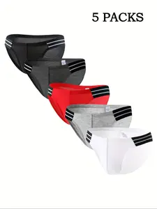 Men's Striped Tape Boxer Brief, Casual Comfy Breathable Underwear for Daily Wear, Men's Underwear for All Seasons, Workout Gym Underwear