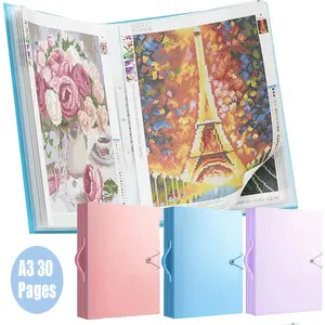 Diamond Painting Storage Album, Large Capacity 30 Pages PP Material A3 Size Photo Set, Holds 60 Photos, Dustproof with Handle, Inner Photo Keeper