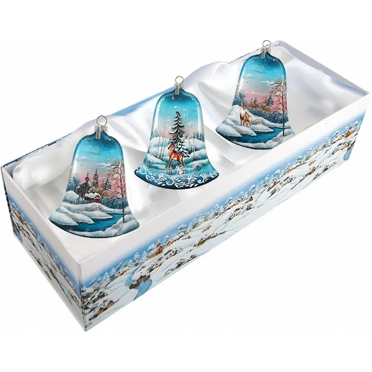 212 MAIN G.Debrekht 4 in. Hand-Painted Transparent Multi-Sided Landscape Glass Christmas Ornaments - Set of 3 Winter Holiday Windbell Ornaments, Festive Home Decor, Windbell Ornament