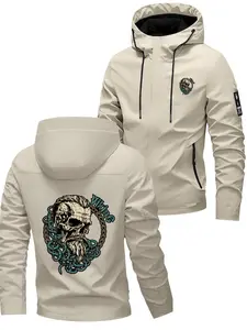 Viking Style Men's Skull Chain Printed Hooded Jacket for Daily Wear Outdoor Activities and Casual Occasions